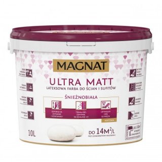 Farba lateksowa do ścian i sufitów 10 L Ultra matt biała MAGNAT