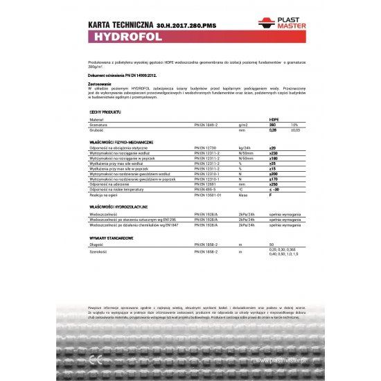 Folia fundamentowa Hydrofol HDPE 25 cm x 50 mb pozioma PLAST MASTER